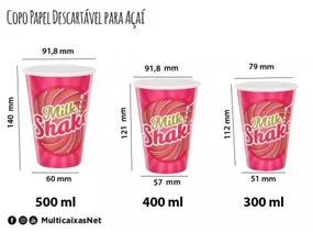 Copo Papel Descartável para Milk Shake s/ tampa - 100 unidades